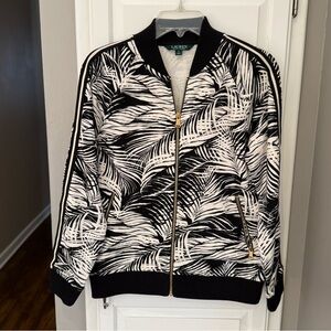 Lauren Ralph Lauren Black and White Palm Print Bomber Jacket